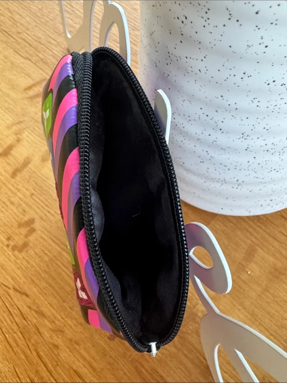 Hello Kitty Black, Pink & Purple Glitter Stripe Kiss-Lock Coin Purse